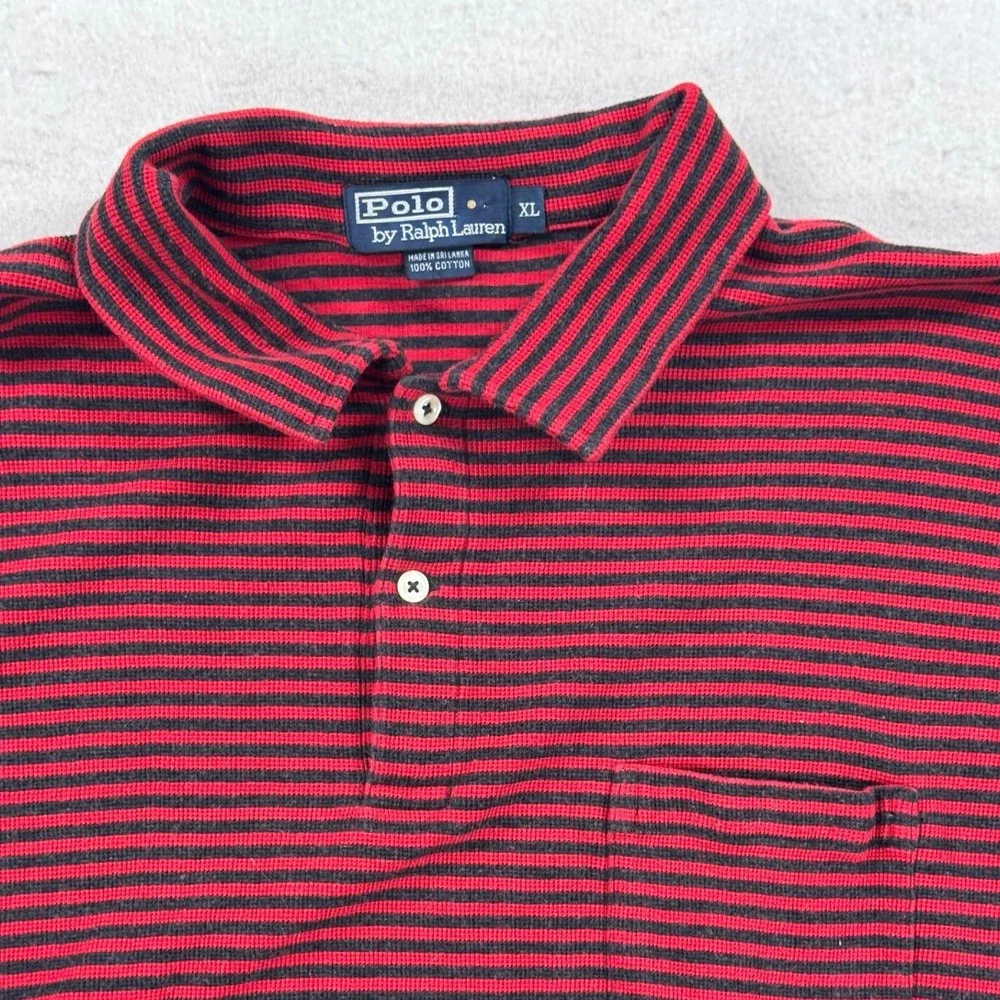 Polo Ralph Lauren Mens XL Red Black Striped Short Sleeve Pocket Polo Shirt